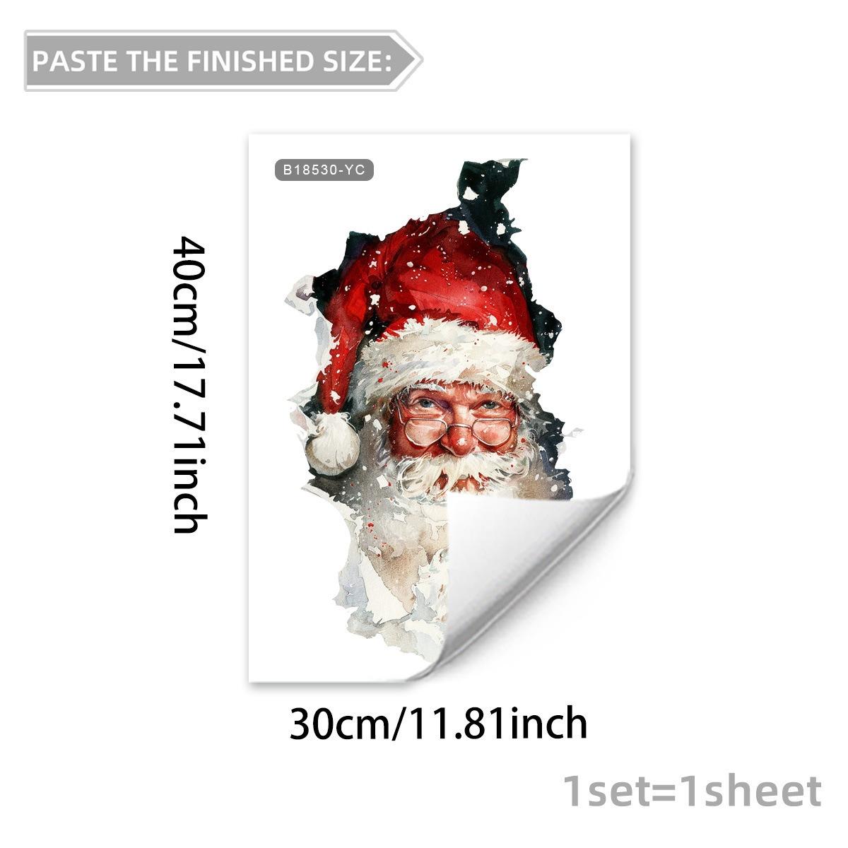 Christmas Retro Santa Wall Sticker Santa Claus Xmas Tree Electrostatic Stickers Merry Christmas Decor 2025 Happy New Year 2026
