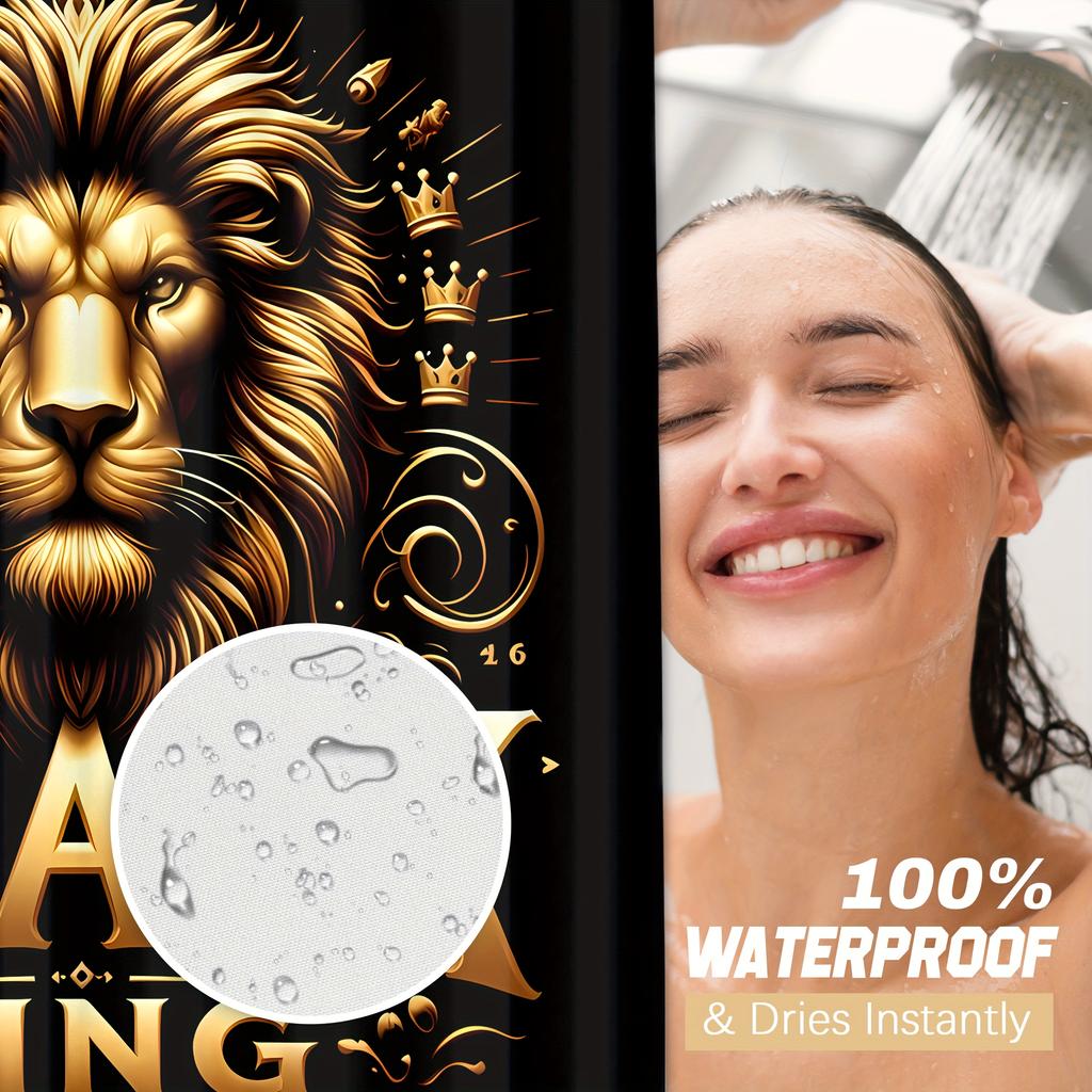 4Pcs Lion Pattern Shower Curtain Set with Non-Slip Bath Mat, Toilet Lid Cover, Contour Rug & 12 Hooks, Bathroom Decor