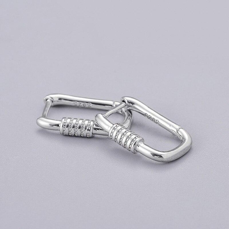 925 Sterling Silver Geometric Oval Hoop Earrings Female Golden French Earrings