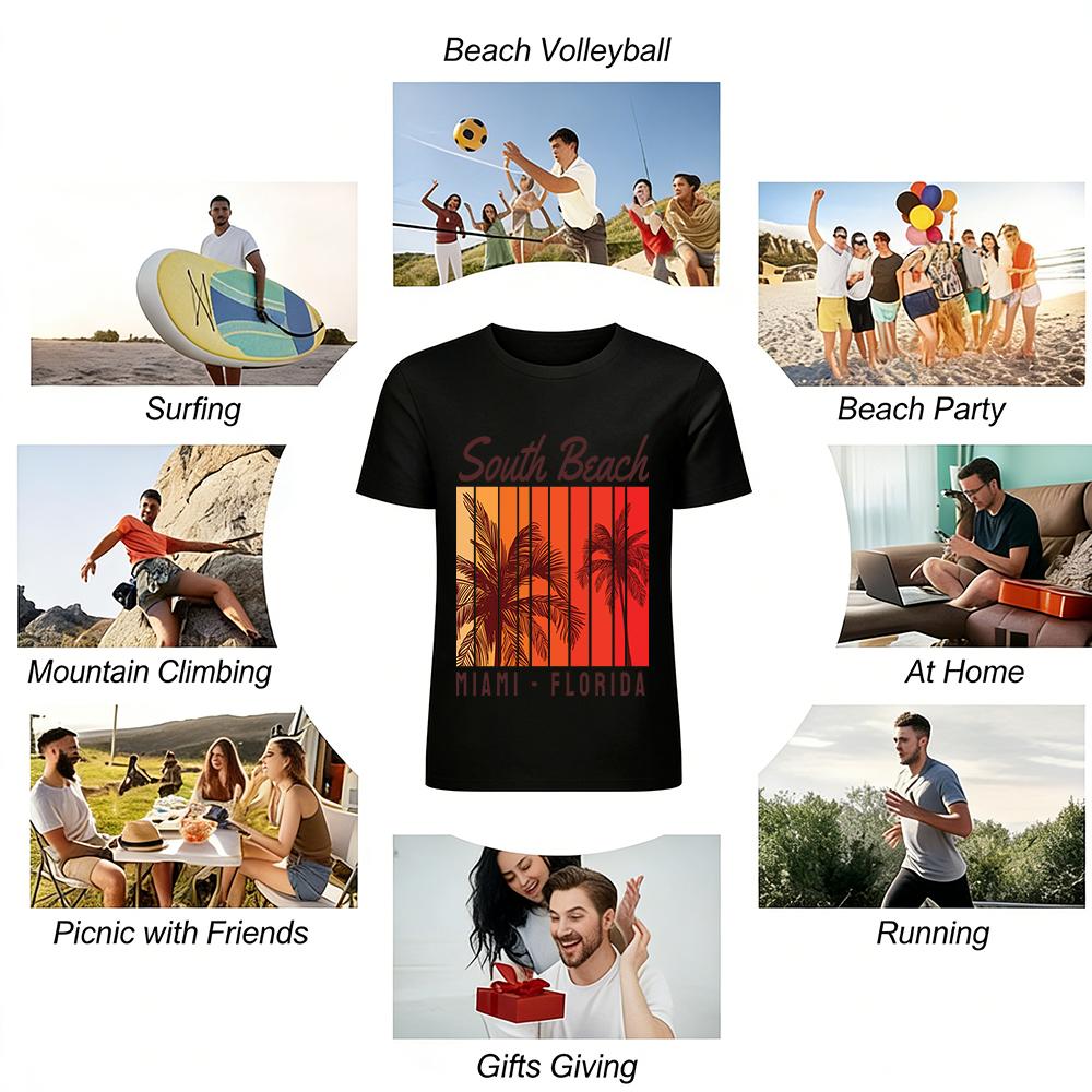 South Beach Miami Florida Palm Tree Graphic Casual Tee Pure cotton T-shirt