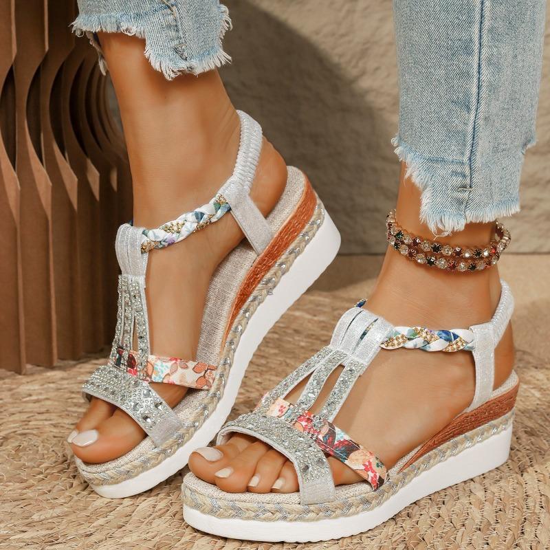 Fashion Plus Size Wedge Sandals Women's Summer 2025 New Kitten Heel Platform Trifle Platform Boho All-Go Sandals
