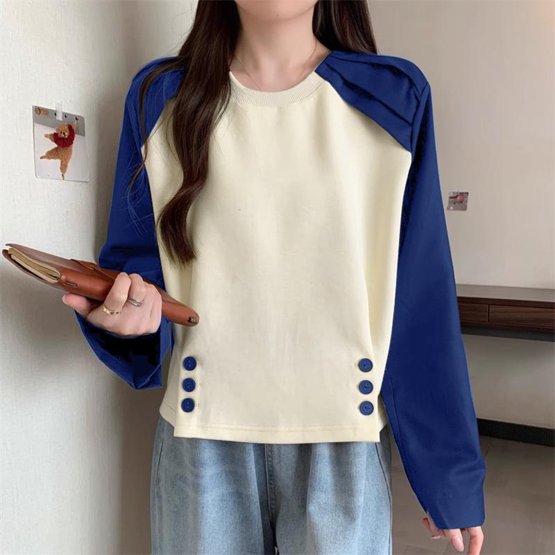 

VONDA Женские повседневные блузки с круглым вырезом и контрастными цветами, с длинными рукавами 5XL темно-синий