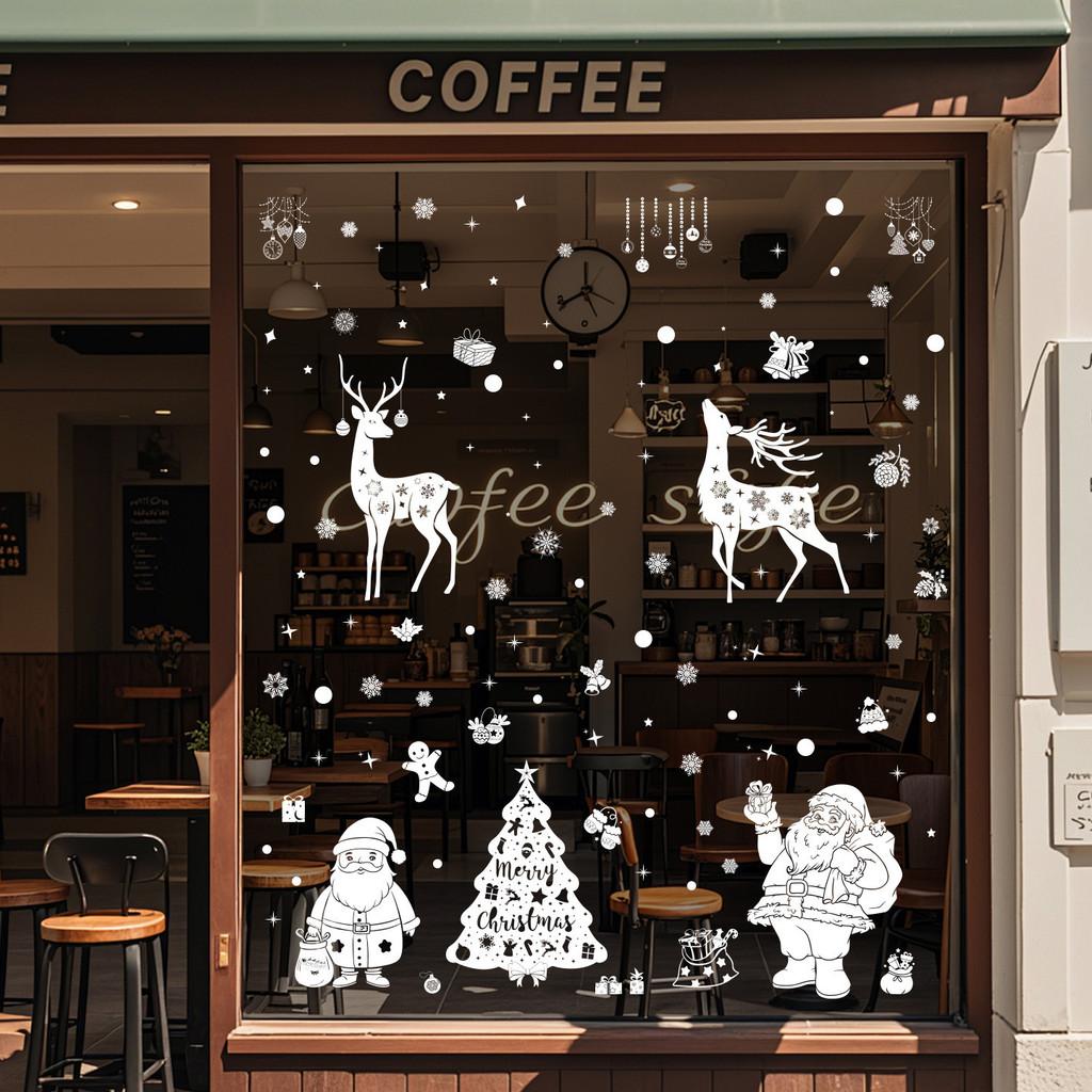 Window Clings Christmas Pvc Reindeer And Snowflake Decals Set Holiday Decoration
