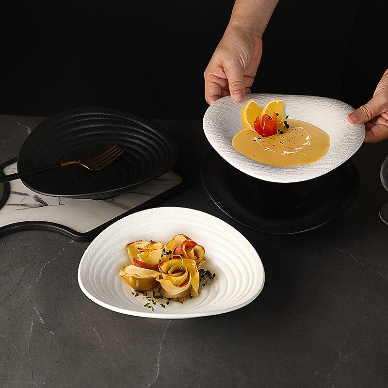 Creative Cloud Striped Ceramic Dinner Plate Western Tableware Irregular Soup Bowl Dinner Pasta Plate Home Cooking Plate Kitchen