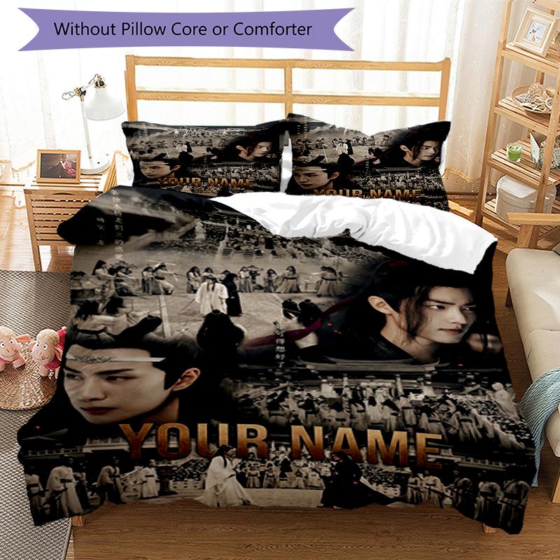 3pcs Custom Name Era Warriors Printed Bedding Set Duvet Cover Closure Includes 1 Duvet Cover & 2 Pillowcases, Soft and Comfortable for All Seasons.