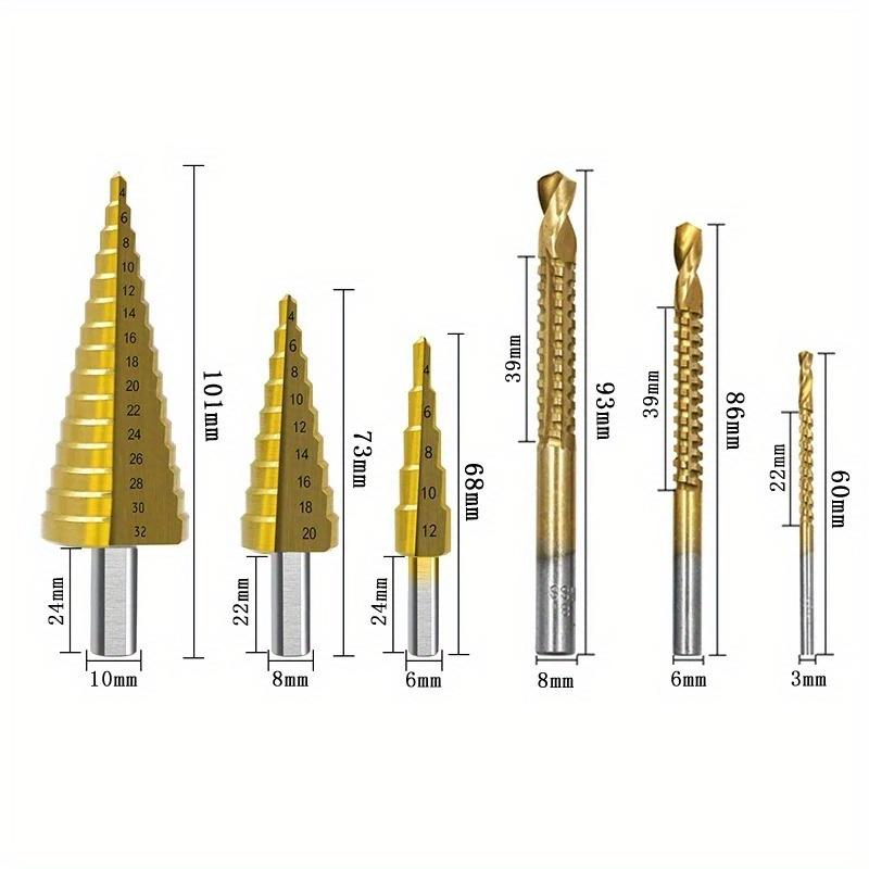 6Pcs Step Drill Bits Saw Drill Set HSS Titanium Milling Cutter for Woodworking Metal Core Hole Opener 4-12 4-20 4-32mm 3 6 8mm