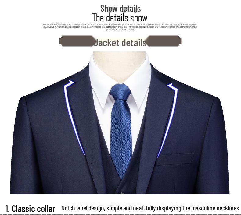 Men's Slim Fit Korean Style Suit - Three-Piece Formal Business Attire for Groom or Groomsman