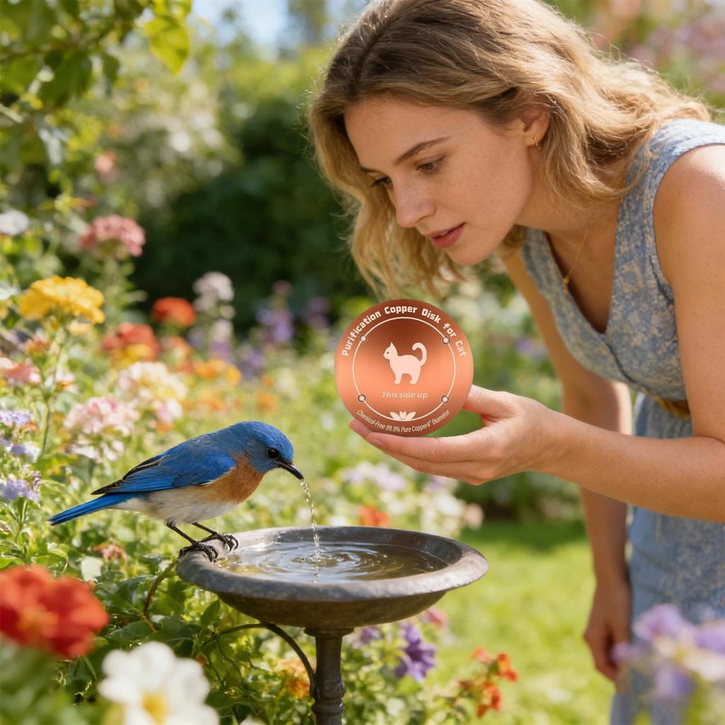Bird Bath Copper Disk Bird Bath Purification Disk Birdbath Accessories with Triple Point Support Bird Bath Purification Disk