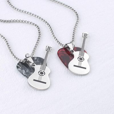 Herren Edelstahl Gitarrenplektrum Anhänger Halskette - Rock Stil, Nicht verblassend, Ideal für Paare