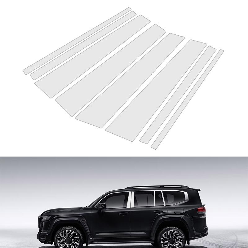 8pcs Mirror Effect Car Door Middle Column Window Center BC Pillar Post Cover Trim Fit For Toyota Land Cruiser J300 2022-2024
