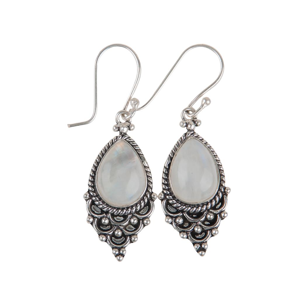 Natural Rainbow Moonstone Gemstone 925 Sterling Silver Jewelry Handmade Earrings EE-85-30