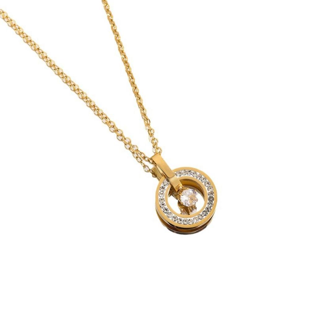 Circular Ring Zircon Pendant Necklaces Stainless Steel Gold Color Necklace Women, Luxury Style Jewelry Accessories Chain Banquet