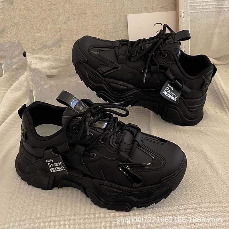 

High-quality women s shoes 2025 spring and autumn new ins super popular dad shoes thick sole heightening soft leather versatile single shoes 35