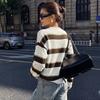 Women's Crew Neck Sweater, Striped, Long Sleeve, Loose Fit for Fall and Winter