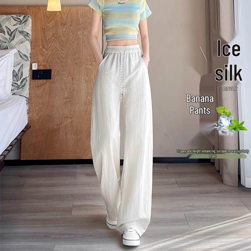 

Women s Ice Silk Wide-Leg Banana Pants - Summer Thin, Cool, Casual Straight-Leg Sweatpants S