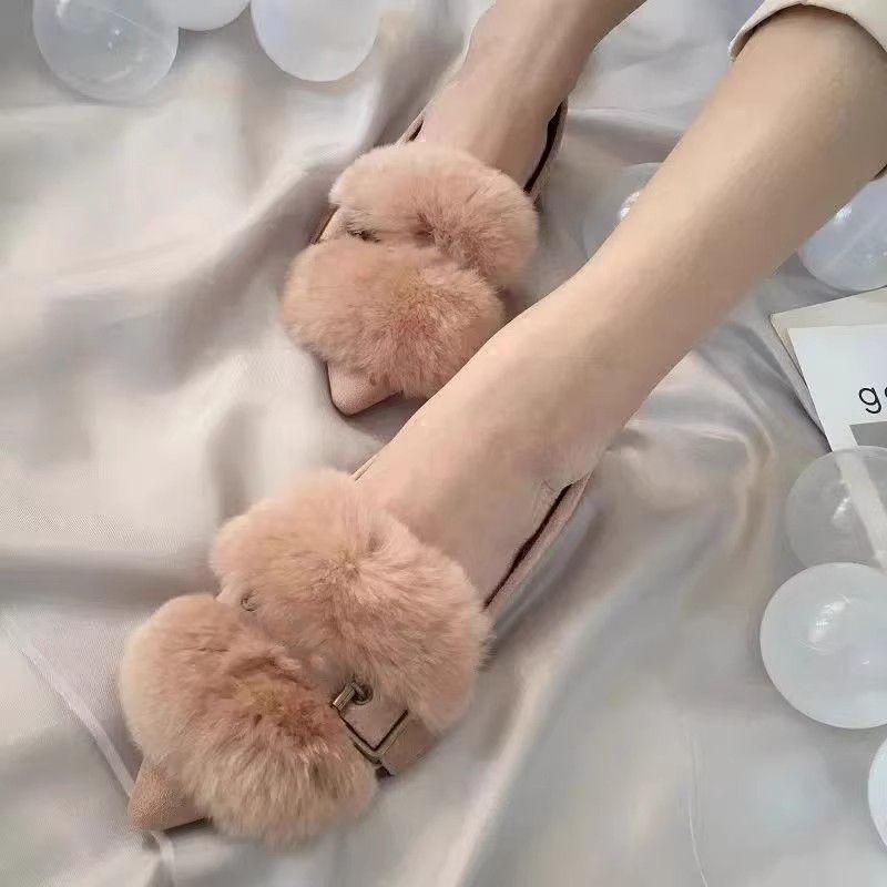 Mao Mao Single Shoes Women's 2025 Winter New Korean Version Versatile Fleece Thickened Warm Shallow Mouth Pointed Toe Snow Boots Cotton Shoes