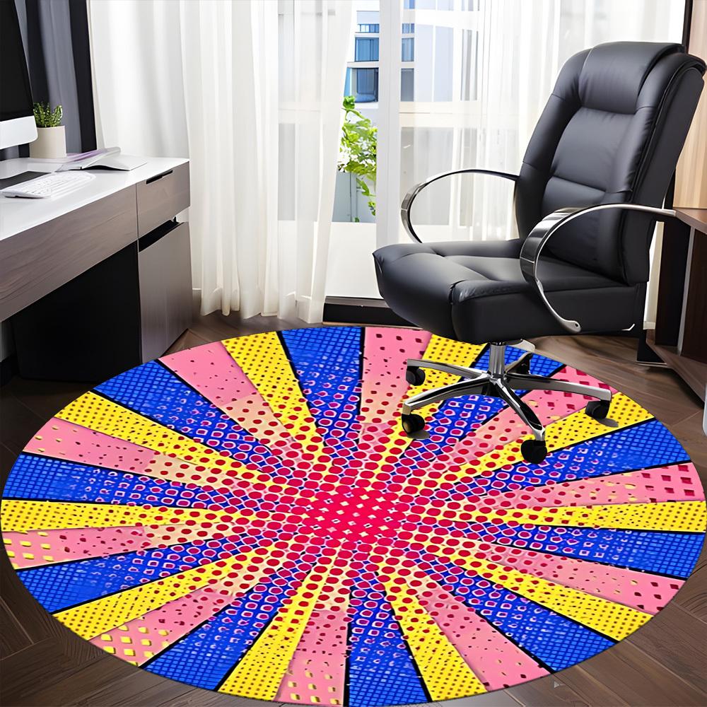 1pc Colorful Wheel Chair Carpet for Office, Round Polyester Mat, Indoor Decor for Office, Easycare Fabric, Washable Non-slip Area Carpet