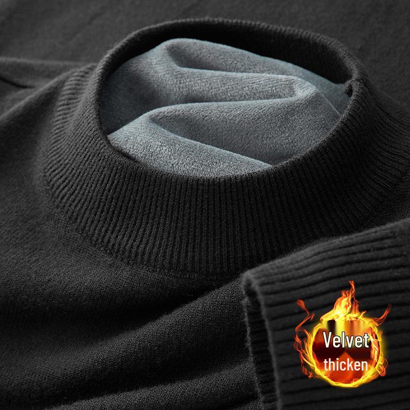 Men's Heavyweight Half-High Collar Velvet Sweater - Thick, Warm, Knitted Base Layer for Winter
