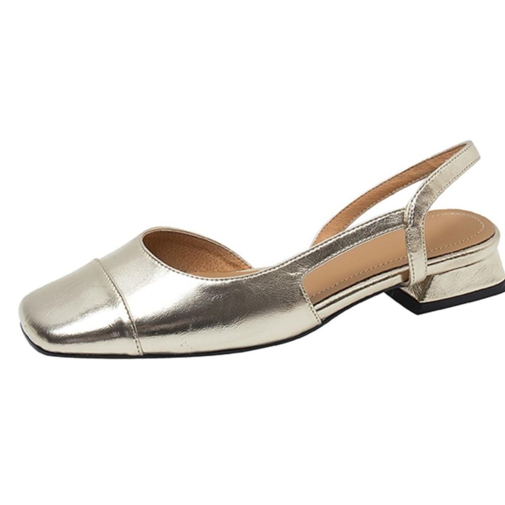 French 2025 summer temperament Internet celebrity silver super thin square head empty single shoes low heel bag head wear sandals women