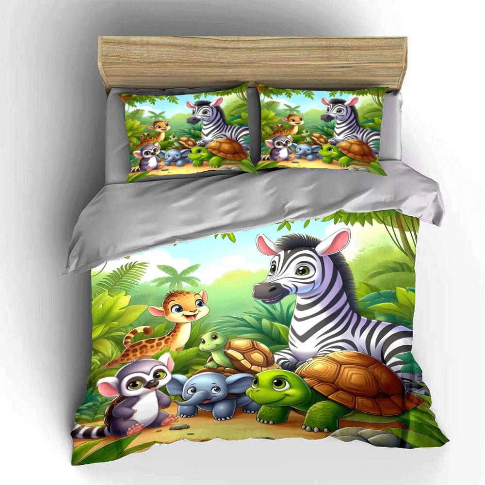 Jungle Animal Friends Playset Exquisite Three-Piece Bedding Set Gift For Kids And Adults