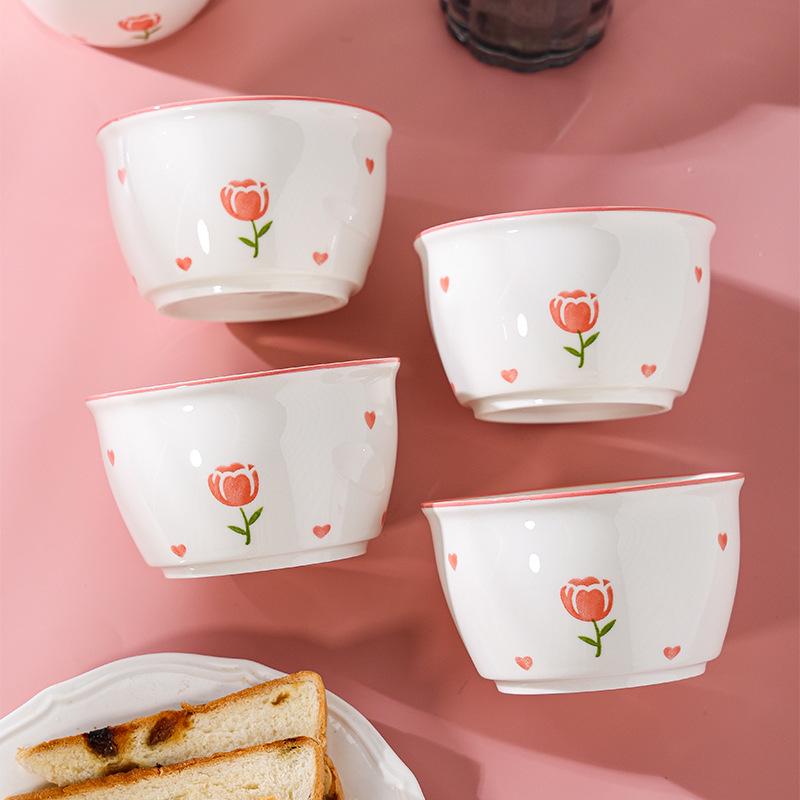Tulip Underglaze Ceramic Bowl and Plate Set - Stylish Round Tableware