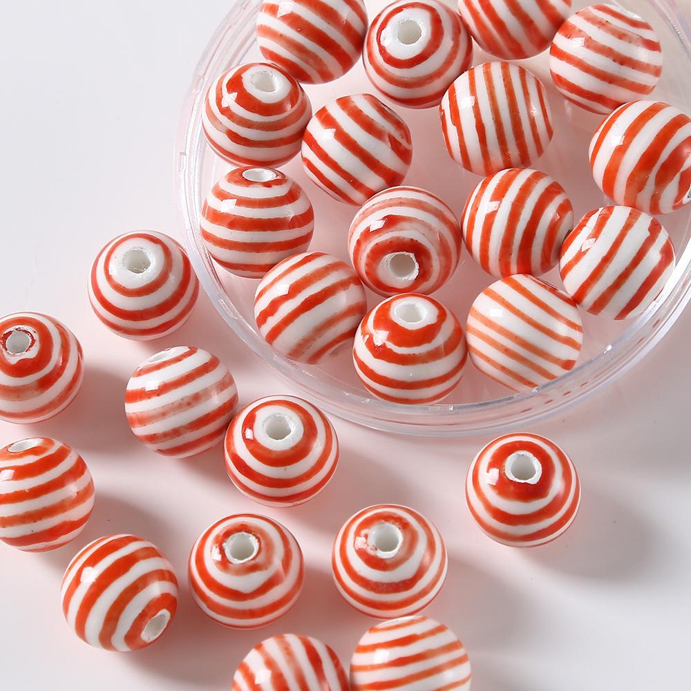Children's Multicolor Striped Ceramic Round Beads for Handmade DIY Bracelets and Accessories.
