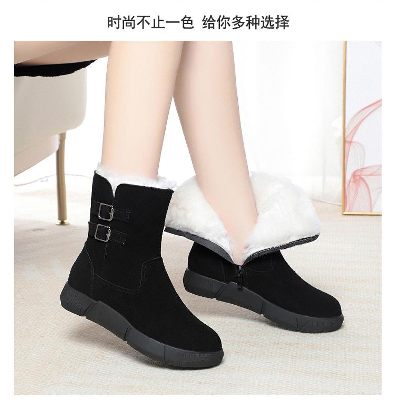 

Зимние ботинки 2025 зима новые нескользящие женские замшевые меховые интегрированные короткие ботинки флисовые теплые утолщенные на плоской подошве хлопковые туфли 42 чёрный
