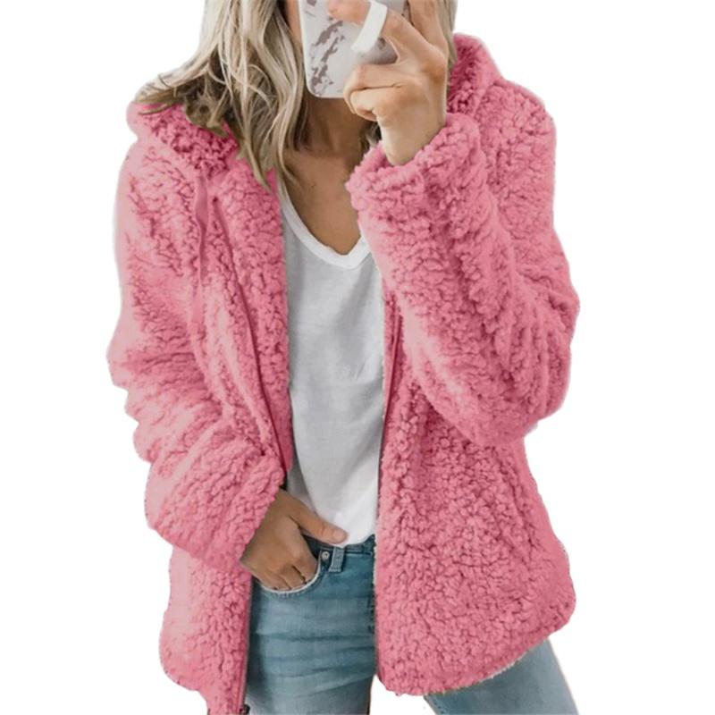 Mode Frauen Flauschige Strickjacke Pullover Mit Kapuze Woll Fleece Jacke für Herbst und Winter Langarm Mit Kapuze Strickjacke Mantel