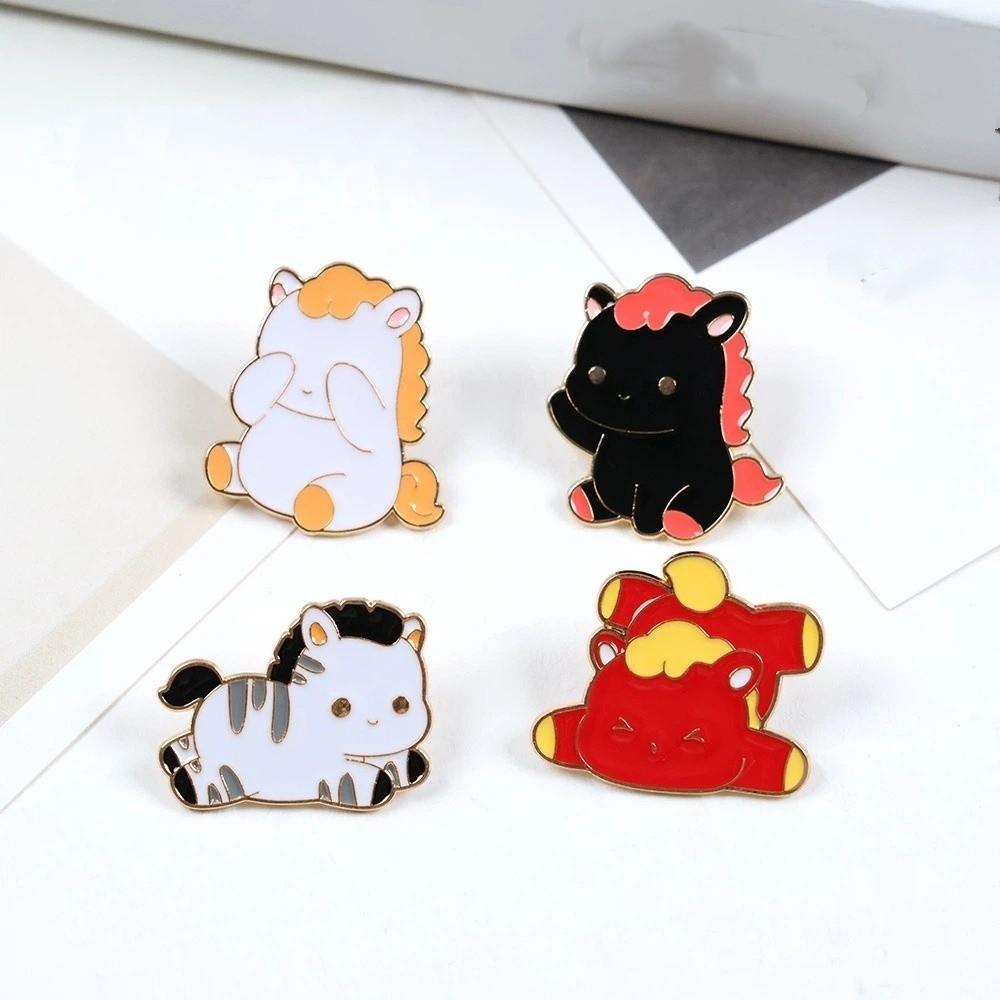 Cartoon Metal Steed Brooch Chinese Style New Year Lapel Pins Animal Brooch  Backpack Decoration