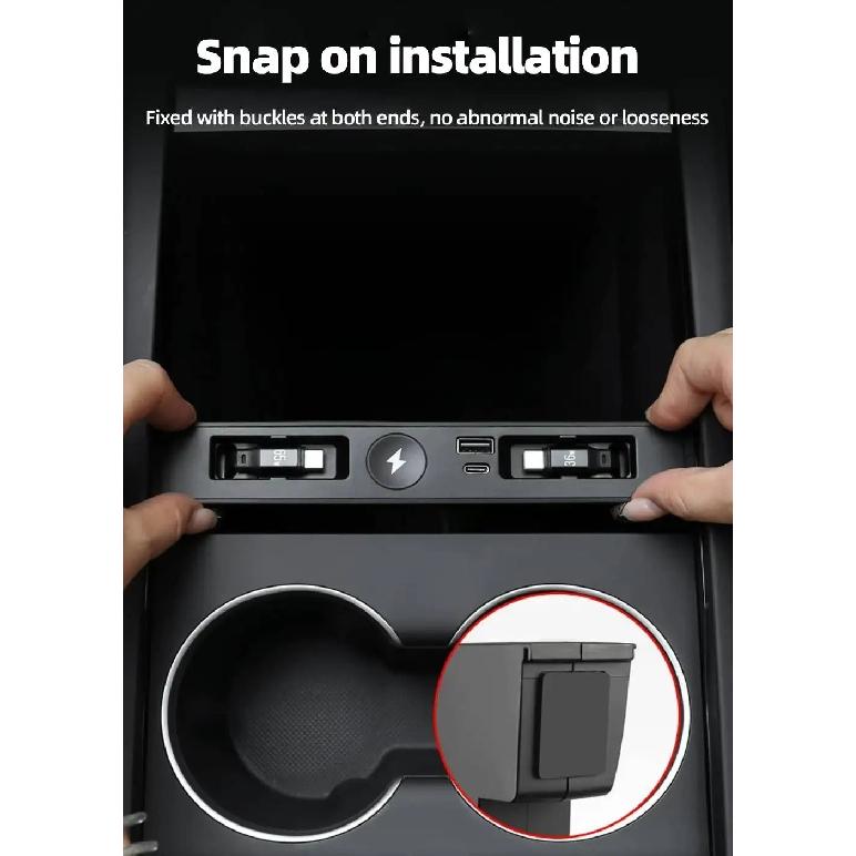 For Tesla Juniper Model Y /YL/ 3 Electric Vehicle Center Console Retractable Docking Station with Wireless Watch Fast Charger