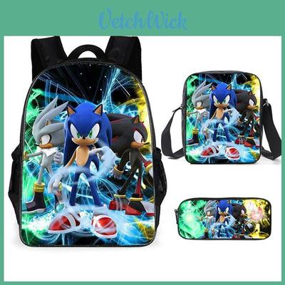 Sonic Cartoon School Bag Set With Oxford Fabric Breathable Lightweight For Kids School Use