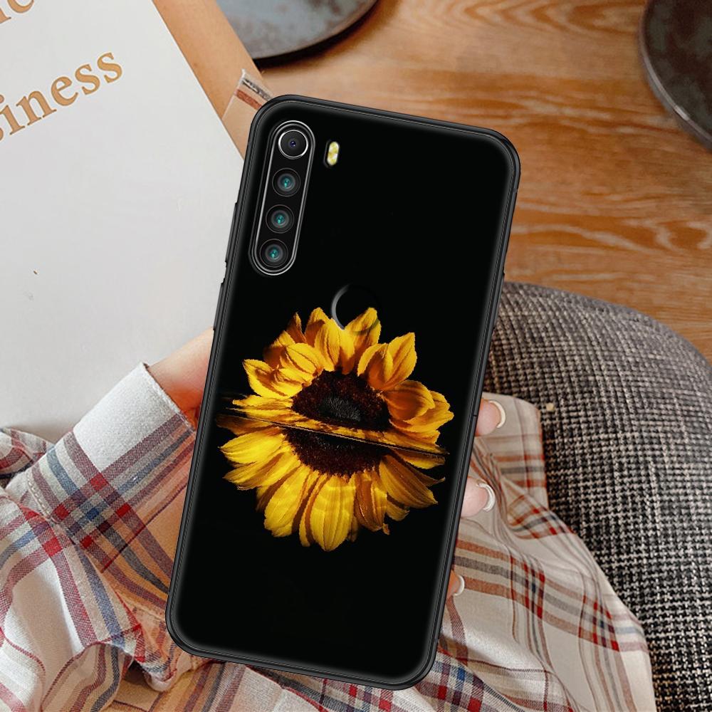 

Cute Sunflower Phone Case For Xiaomi Redmi Note 7 8 9 10 7A 8T 9A 9T 9S 10S Pro black art hoesjes fashion cover pretty shell Redmi Note 7