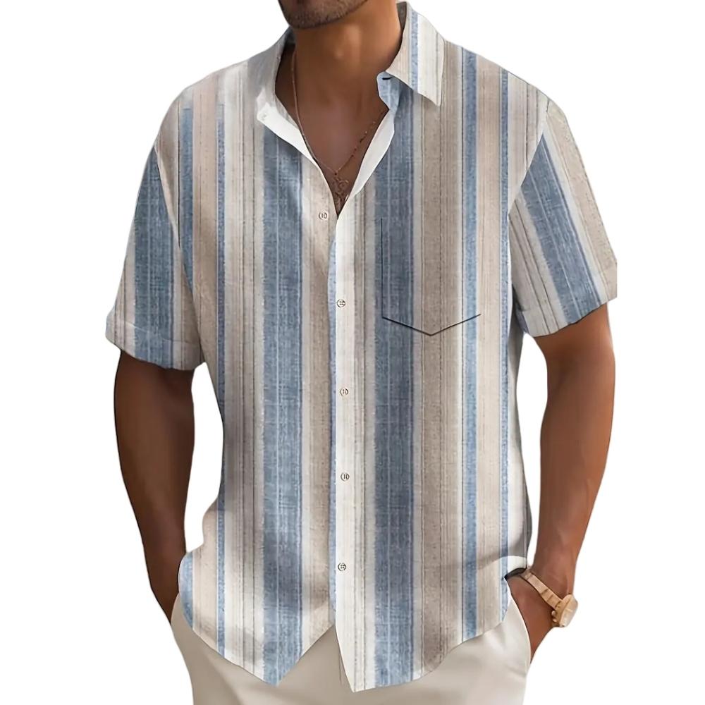 Men's Classic Striped Casual Shirt, Summer Loose Hawaiian Beach Top