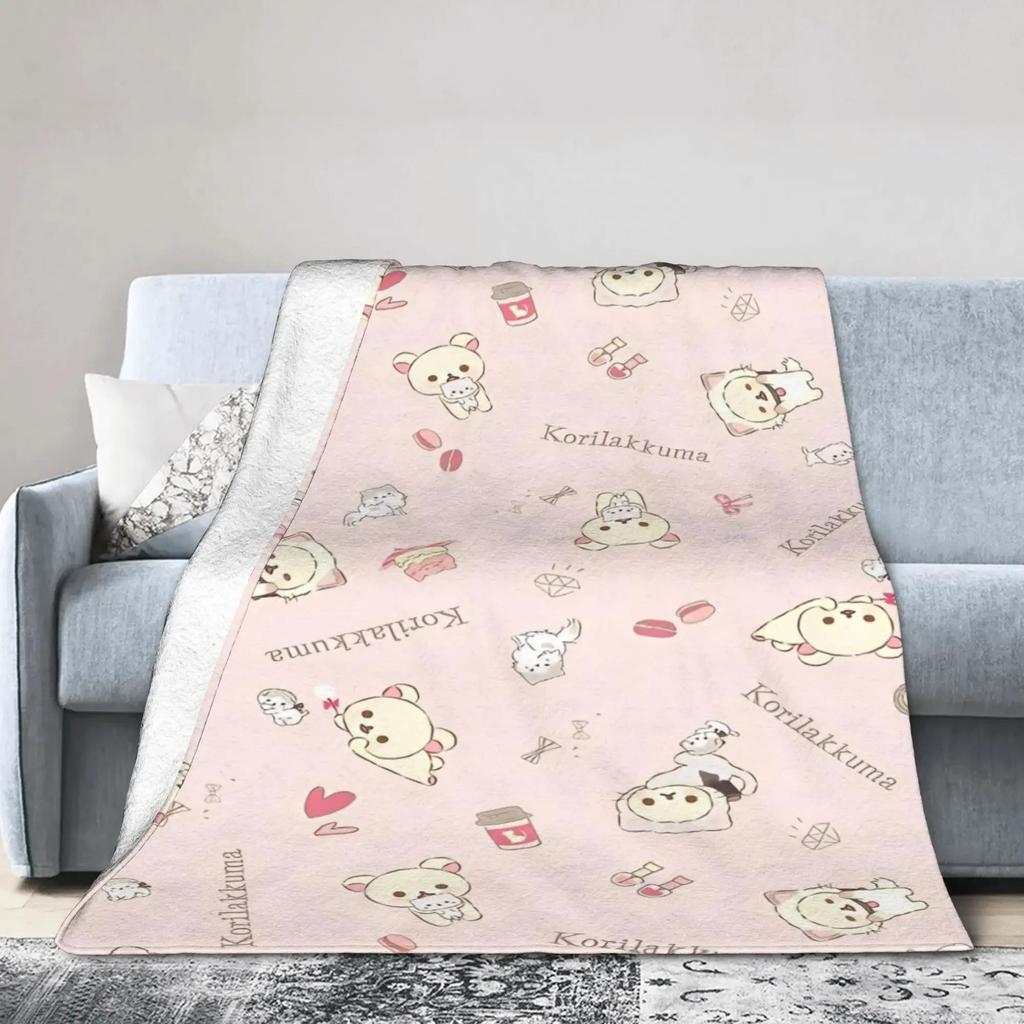 Rilakkuma Leichte Überwurfdecke Weiche Cartoon Flanell Atmungsaktives Design für Zuhause und Outdoor