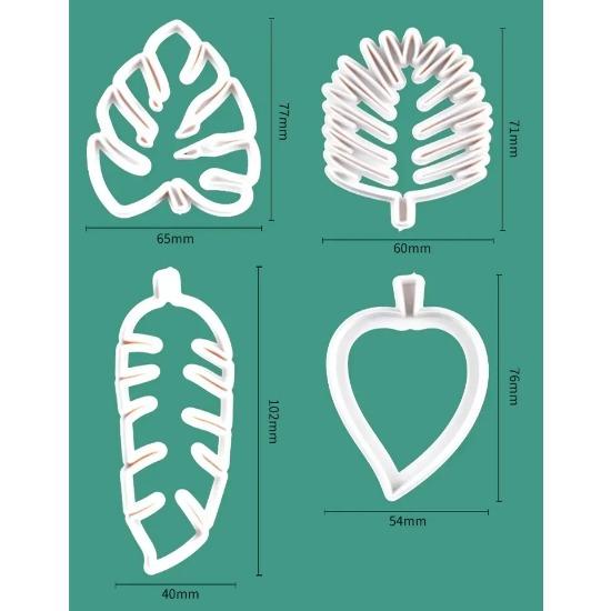 4pcs Leaf Biscuit Mold 3D Cookie Plunger Cutter Pastry Decorating DIY Food Fondant Baking Mould Tool Tropical Leaves Embossing
