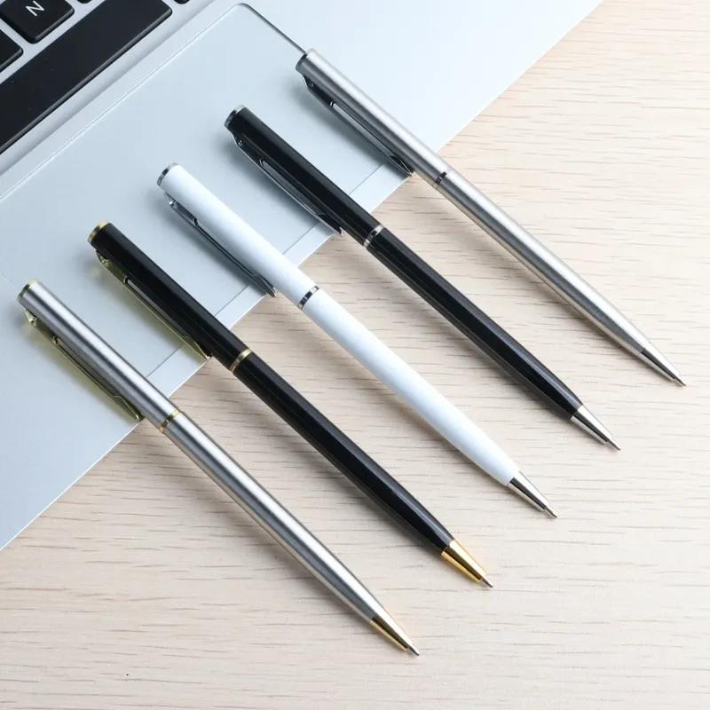 

10 Pcs/Set Metal Ballpoint Pens Stainless Steel Pen 0.7mm Blue Black Ink Rotating Style Ball Pens Stationery For School Supplie 5 pcs Mix Color
