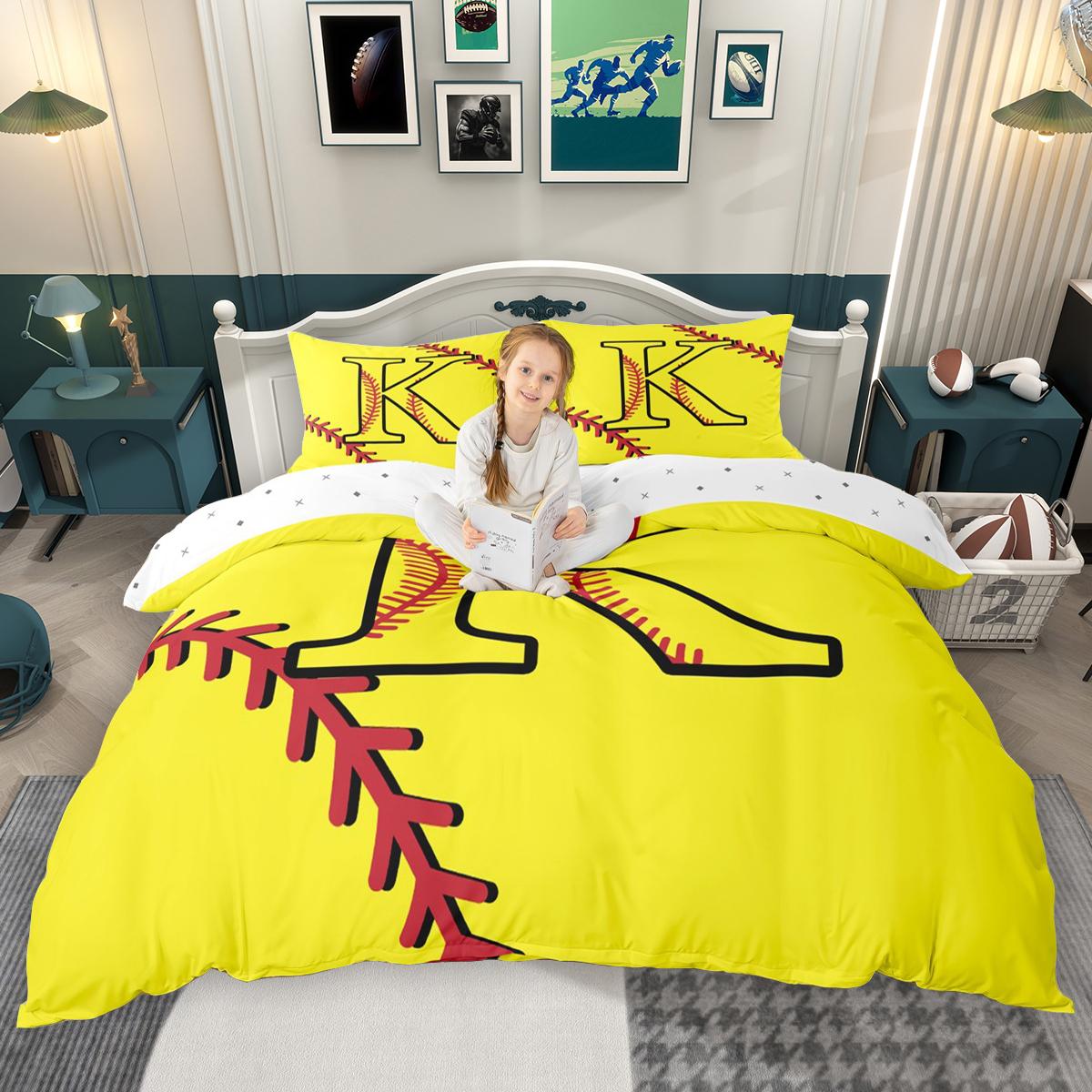 Comforter Homewish Softball Baseball Sports Initial Comforter Set Personalized Monogrammed Bed Set Comforter (quilt)-EU Single(135*200cm)3pcs