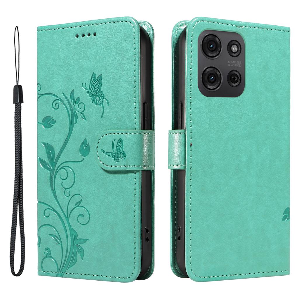 For Motorola Moto G75 5G PU Leather Cases Flower Pattern Wallet Stand Phone Cover with Strap