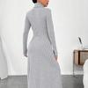 Fashion Slim A-line Maxi Dress for Women Autumn Winter Solid Turtleneck Collar Bodycon Dress Long Sleeve Elastic Knitted Dresses