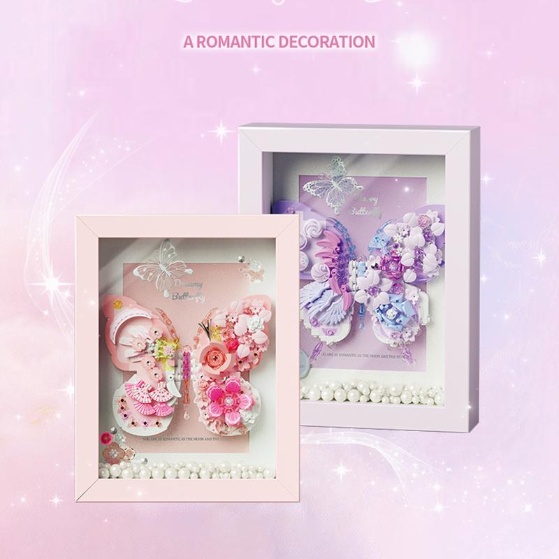 Creative Butterfly Flower Photo Frame Building Blocks Desktop Decoration Ornaments Girls Fantasy Romantic Gifts Kids DIY Toys