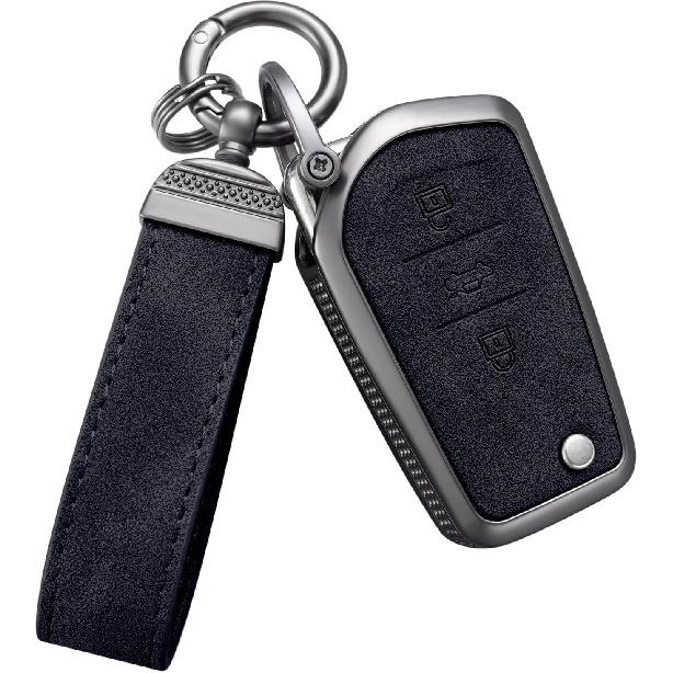 YO&YOYE Compatible with Toyota Key Fob Cover with Keychain Leather Key Case Protector for Avalon Camry Corolla RAV4 Sequoia Highlander Smart Key