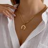 Youthway Classic Crystal Horseshoe Pendant Necklace Bracelet For Women Minimalist 18K Gold Plated Stainless Steel Jewelry Set