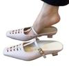 Fashion 3.5cm Retro Weaving Square Head Versatile Sandalias De Mujer Fashion Hollow Breathable Comfort Women Shoes High Heels Mules
