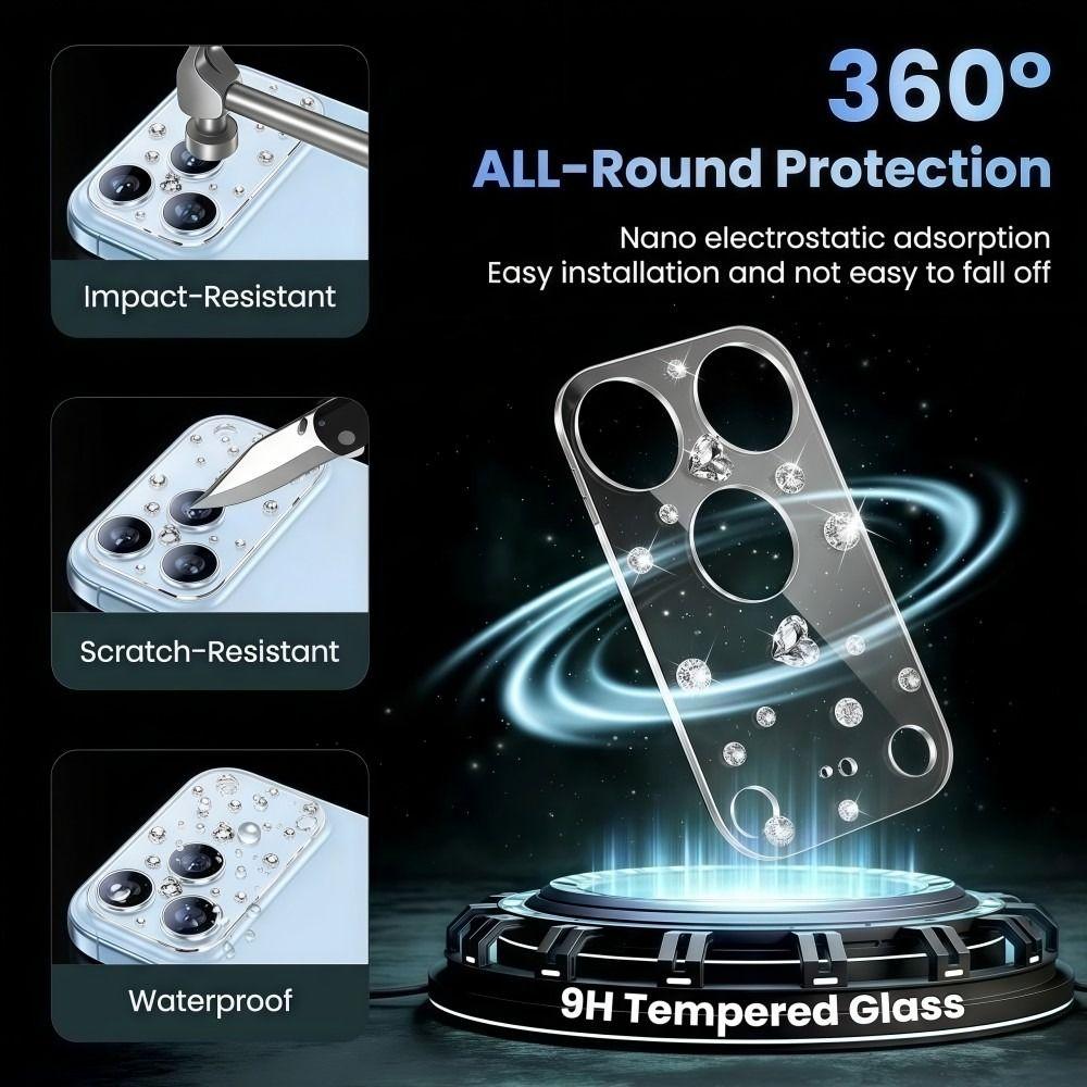 Diamond 3D Heart Glass Camera Protector Clear HD Anti Scratch Lens Film Full Cover Shockproof for iPhone 17 Pro Max 17Pro