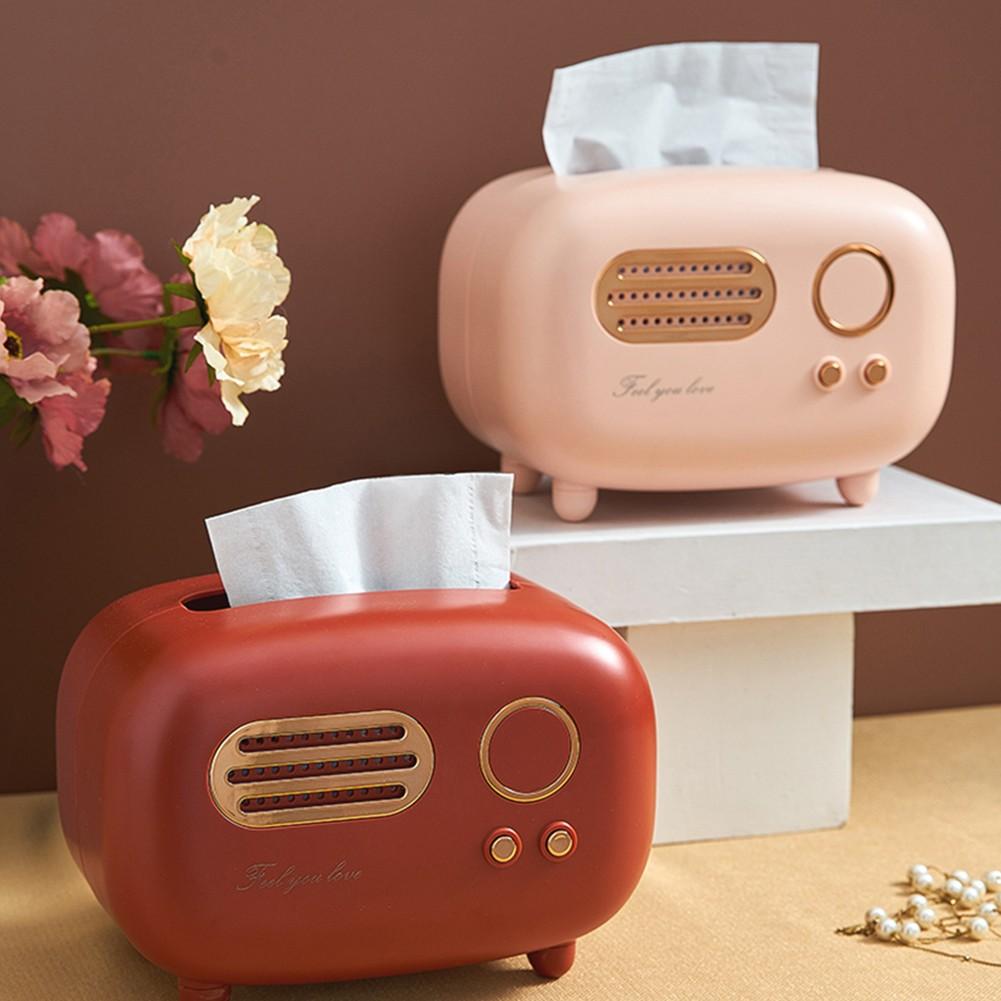 Scatola per fazzoletti modello radio retrò Porta carta da tavolo Dispenser vintage Porta tovaglioli Organizzatore Scatola decorativa per salviettine umidificate