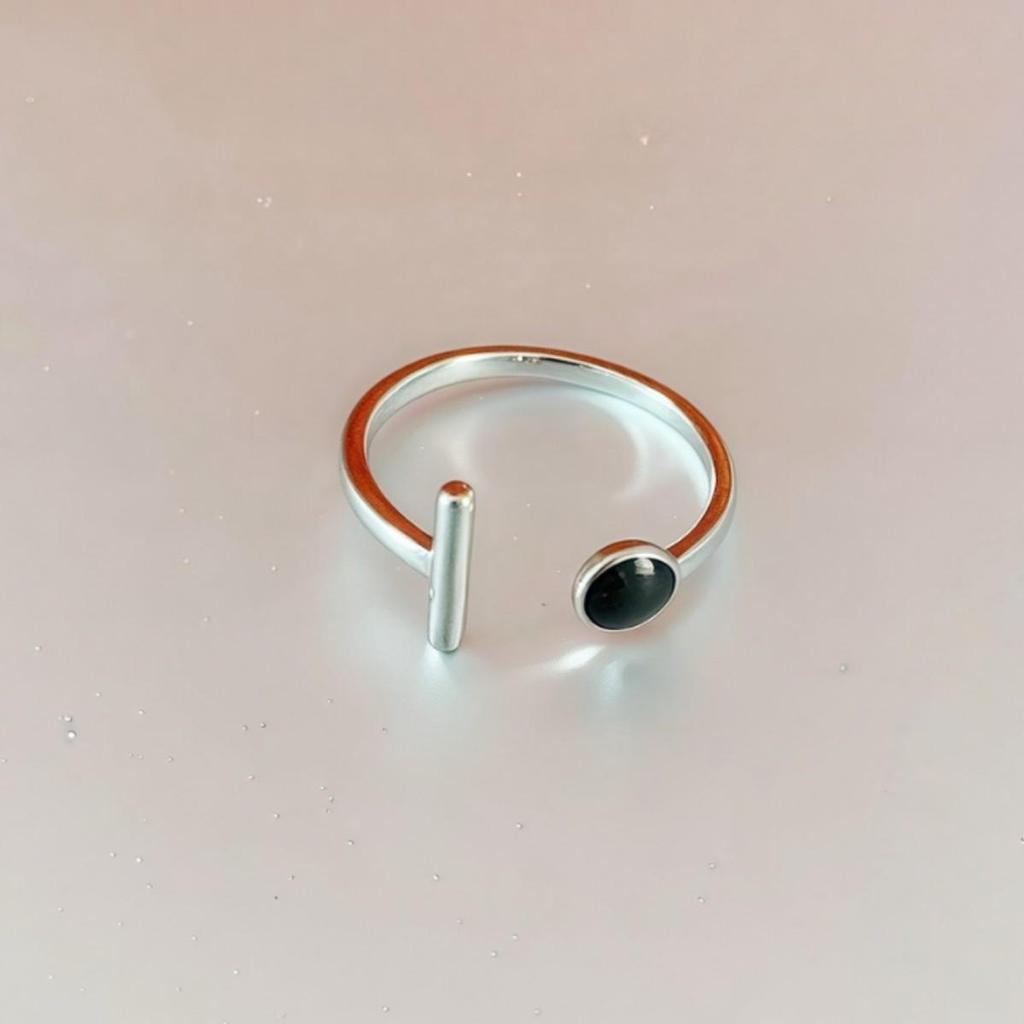 Korean Dark Geometric Drip Glaze Black Ring for Women