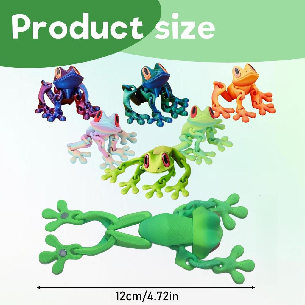 3D Printed Coloful Magnetic Frog Joint Movable Ornaments Kitchen Refrigerator Magnet Home&Office Desk Decoration 12Cm/5In