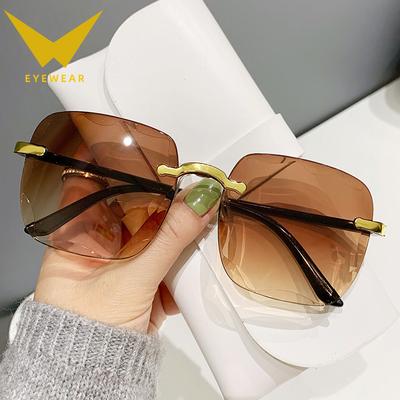 Frameless Trimmed Square Sunglasses Women'S Round Face Plain Sunglasses Gradual Change Glasses