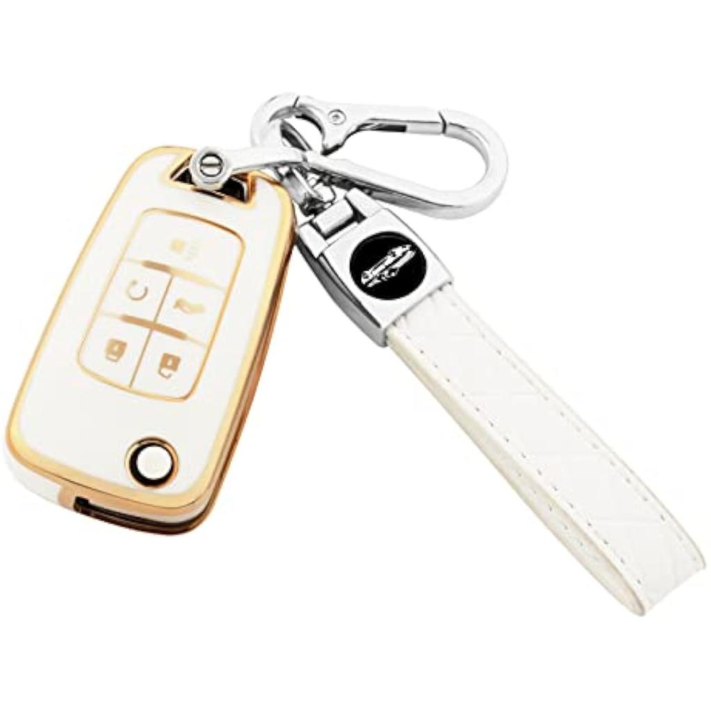 For Chevy Key Fob Cover with Keychain,Premium TPU Full Protection Key Case Shell for Equinox Camaro Cruze Malibu Impala Spark Sonic GMC