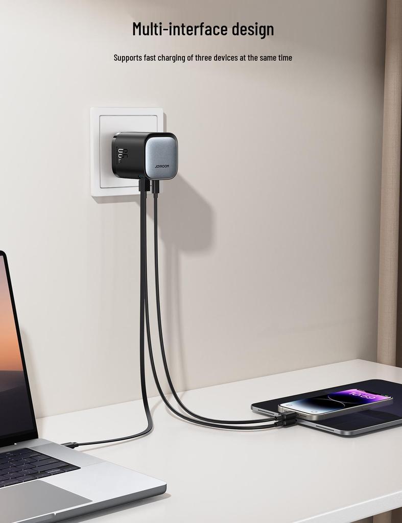 65W Retractable Type-C Charger with Built-in Cable - EU Standard
